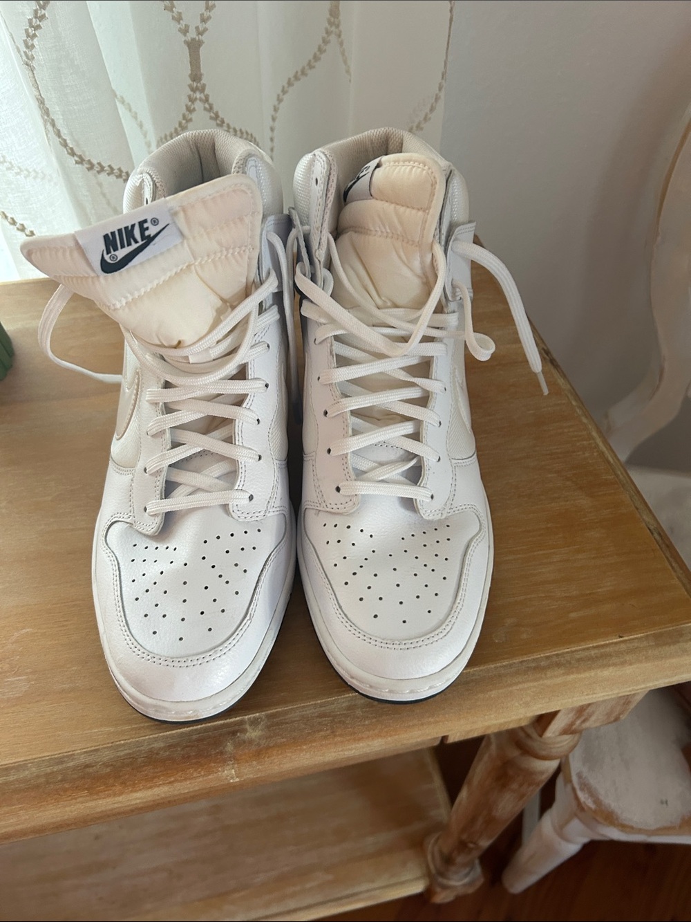 Nike White High-Top Sneakers with Navy Logo